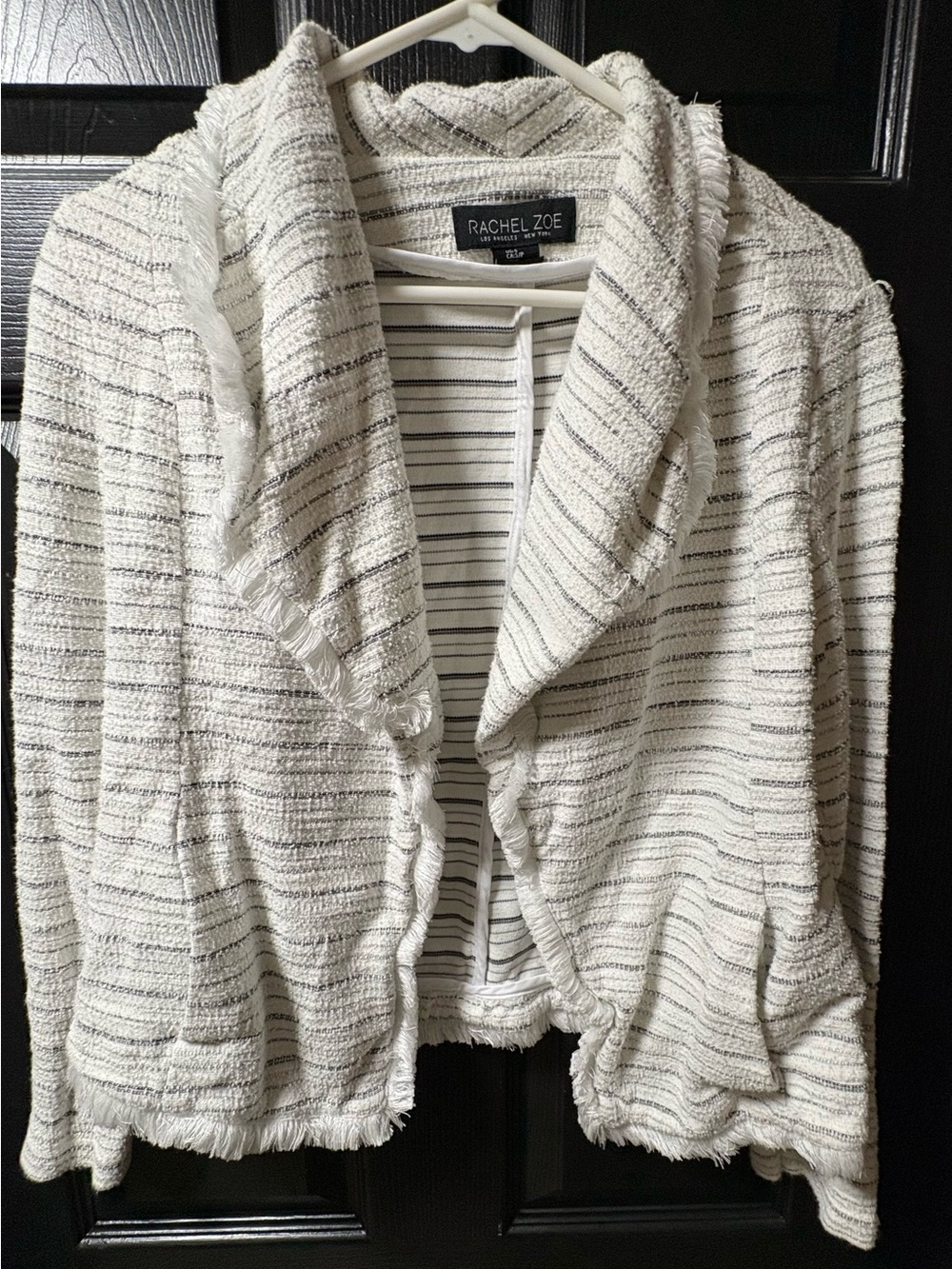 Rachel Zoe Cream and Gray Striped Open-Front Cardigan